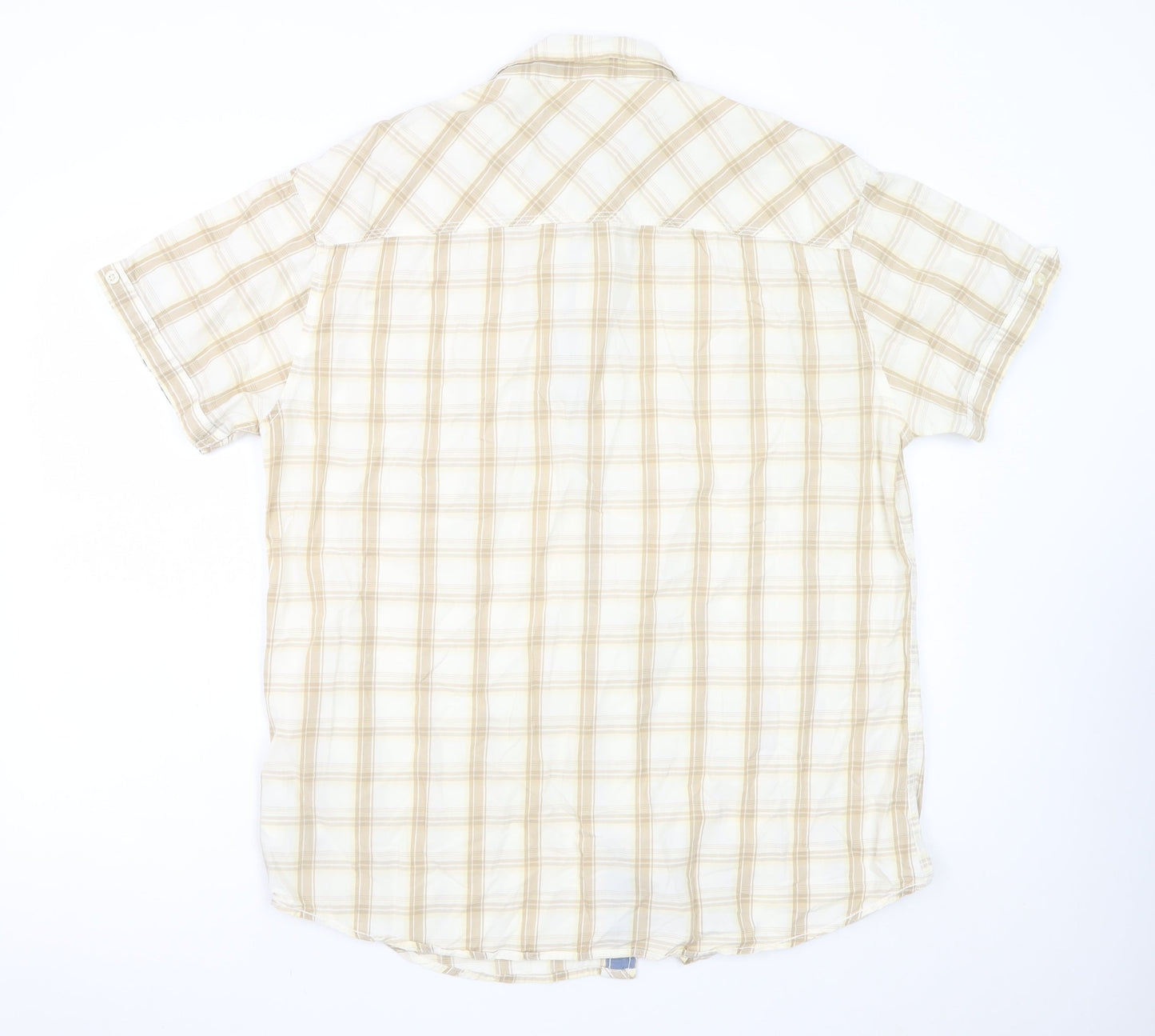 Wrangler Men’s Beige Plaid Short Sleeve 2XL Button-Up Cotton Shirt