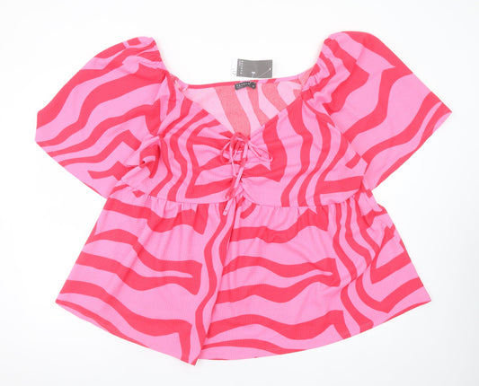 Papaya Curve Women’s Pink Animal Print Tunic Blouse Size 24