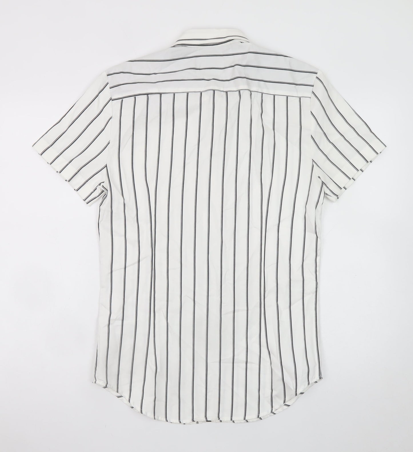 River Island Men's White Slim Fit Striped Short Sleeve Button-Up Shirt S