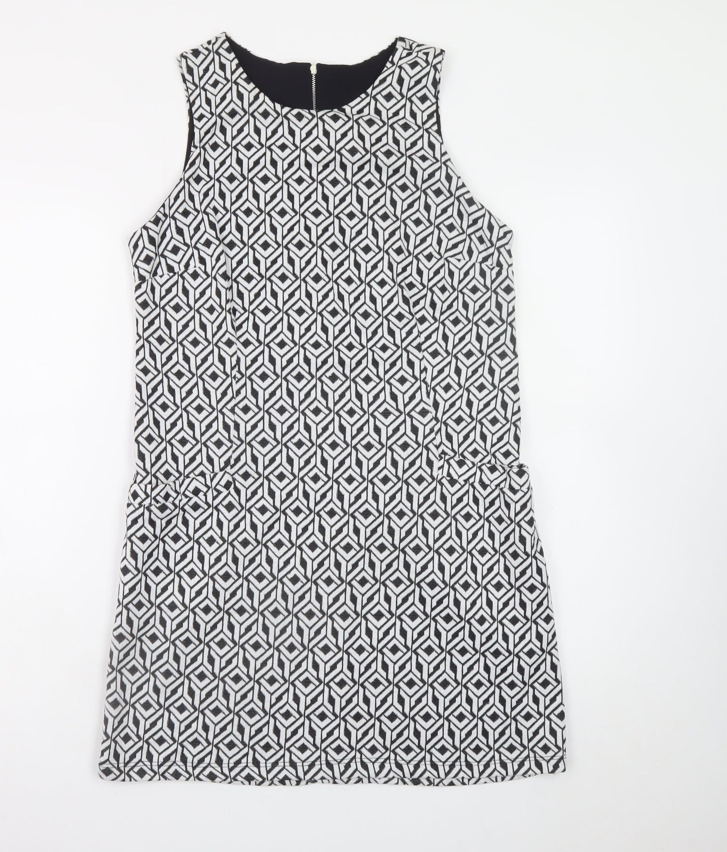 Vestry Women Black Geometric Shift Dress Size 12 Sleeveless