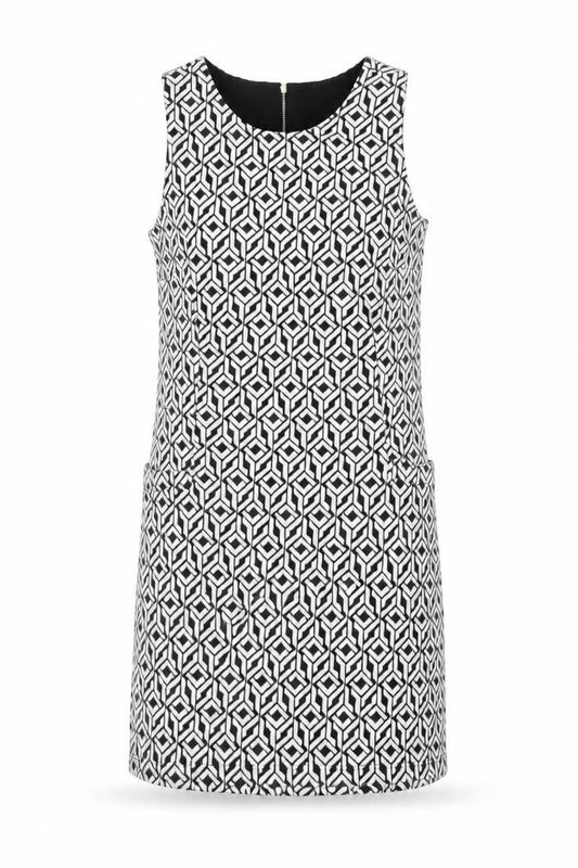 Vestry Women Black Geometric Shift Dress Size 12 Sleeveless