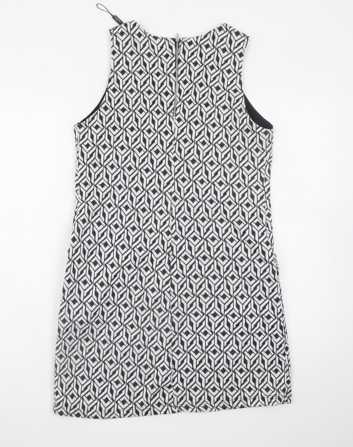Vestry Women Black Geometric Shift Dress Size 12 Sleeveless