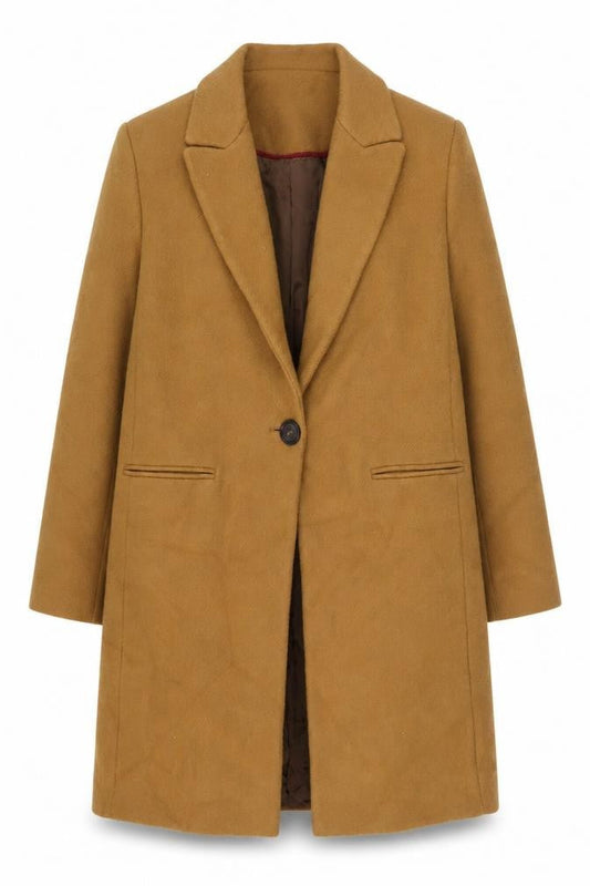 Front view of Zara Woman Brown Wool Blend Long Overcoat, size 12