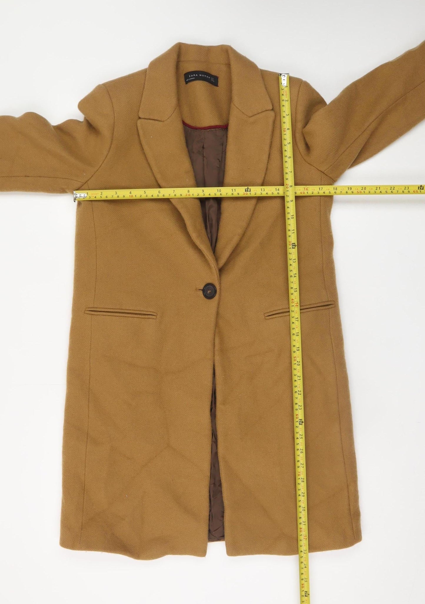 Zara Woman Brown Wool Blend Long Overcoat Size 12