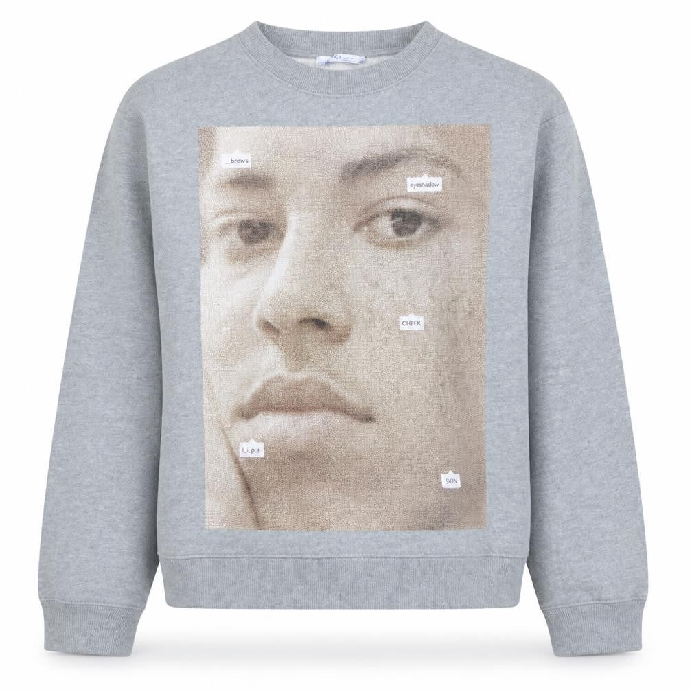 Zara Woman Grey Graphic Face Print Sweatshirt Size M