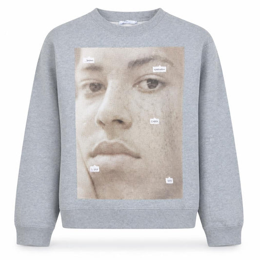 Front view of Zara Woman Grey Graphic Face Print Sweatshirt, size M