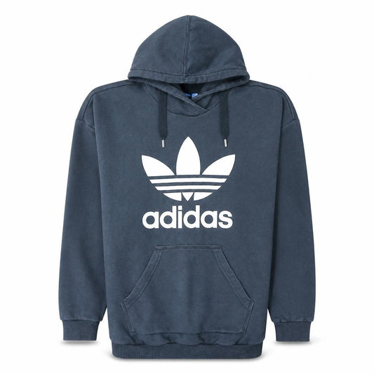 Adidas Women Navy Blue Pullover Hoodie Size 10 Hooded Logo Sweatshirt