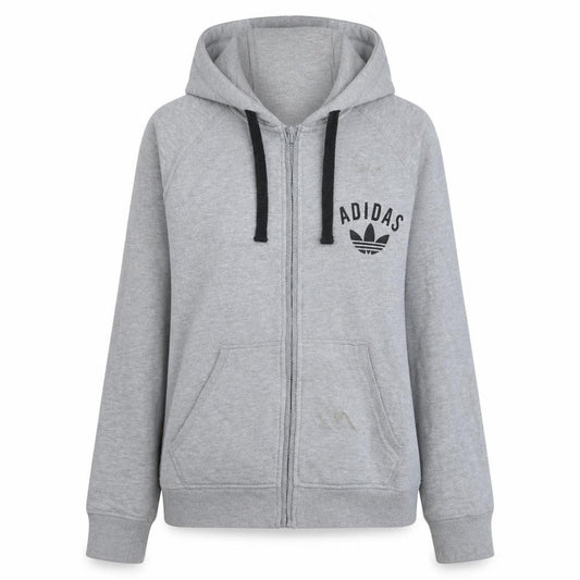 Adidas Women Grey Full Zip Hoodie Medium Classic Cotton Blend