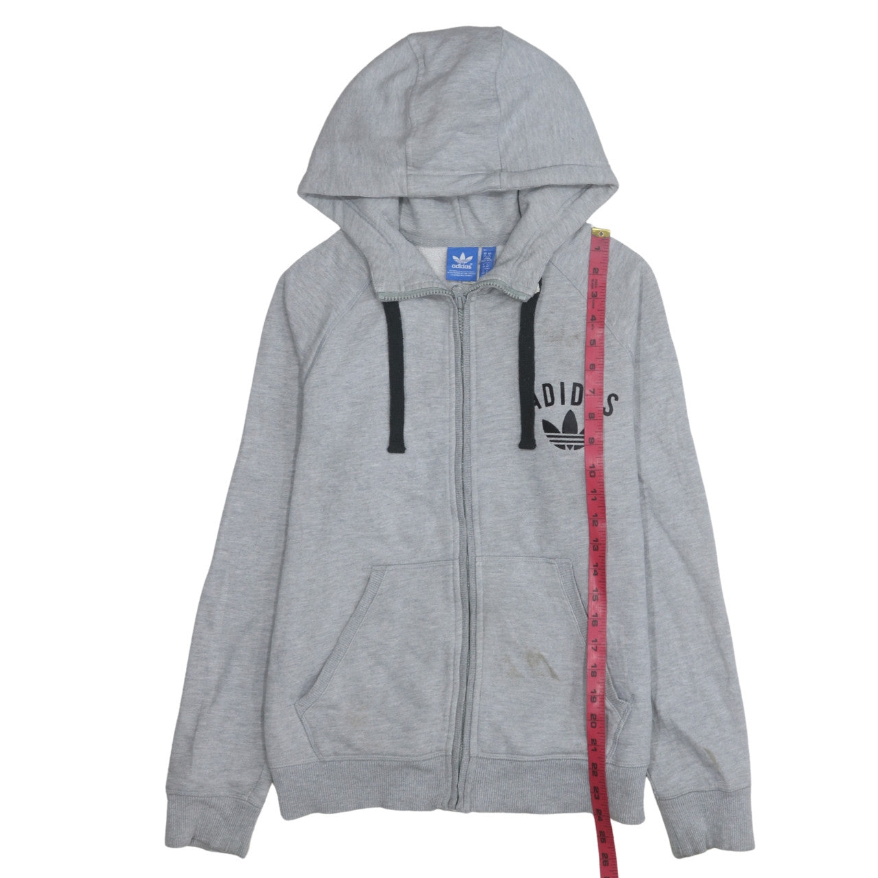 Adidas Women Grey Full Zip Hoodie Medium Classic Cotton Blend