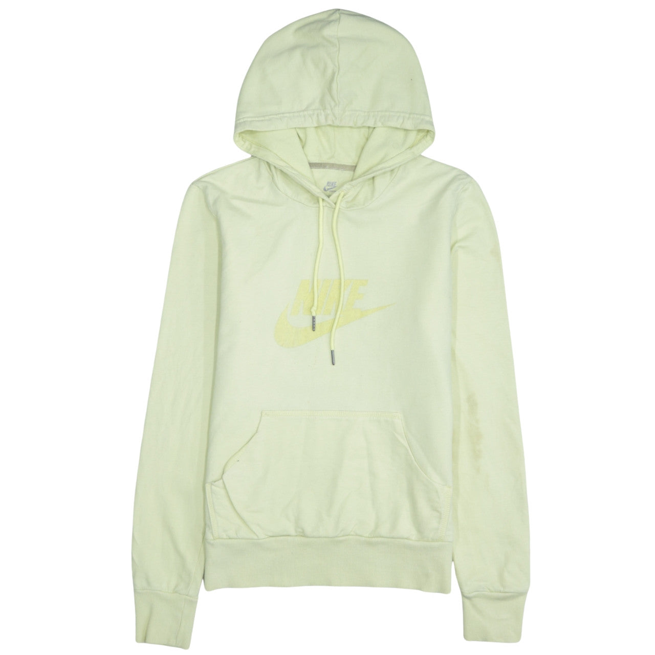 Nike Women Light Yellow Pullover Hoodie Size L Logo Graphic Sweatshirt