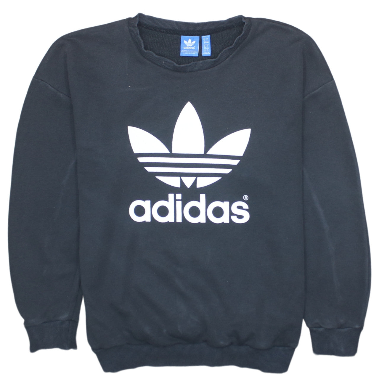 Adidas Women Black Crew Neck Trefoil Logo Pullover Sweatshirt Size 8