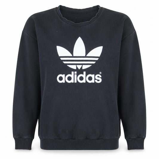 Adidas Women Black Crew Neck Trefoil Logo Pullover Sweatshirt Size 8