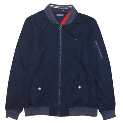 Additional front view of Tommy Hilfiger boys’ blue bomber jacket, size 164, full zip lined casual