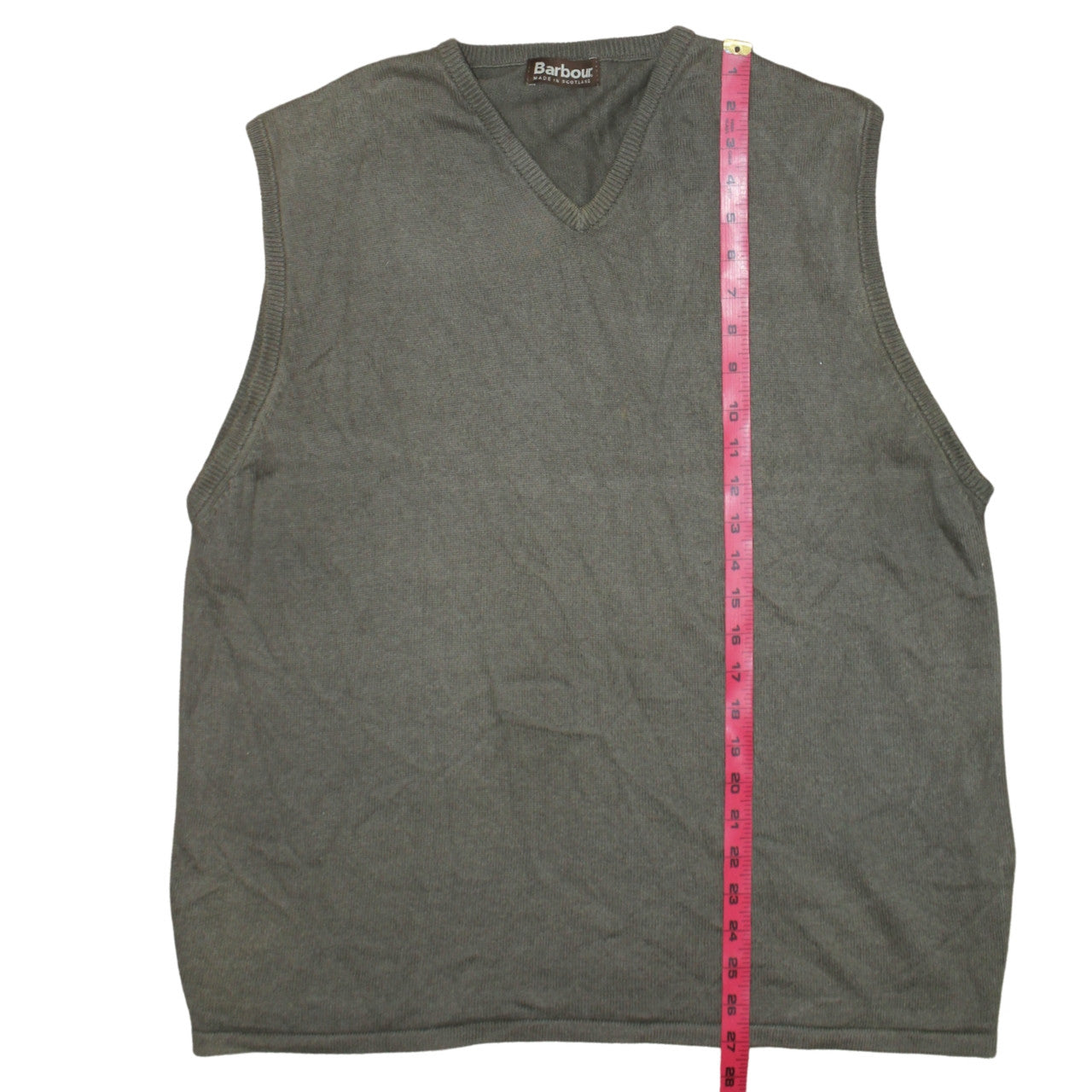 Barbour Men's Green Cotton V-Neck Sleeveless Vest Jumper L