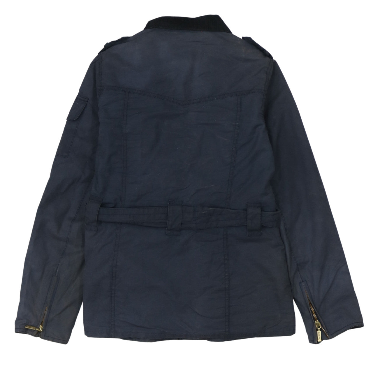 Barbour Womens Blue Waxed Cotton Belted Motorcycle Jacket Size 8