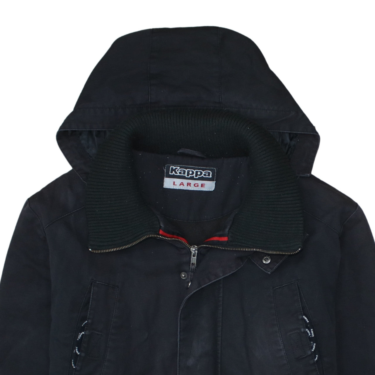 Kappa Men's Black Hooded Parka Jacket Size L Full Zip Cotton Blend