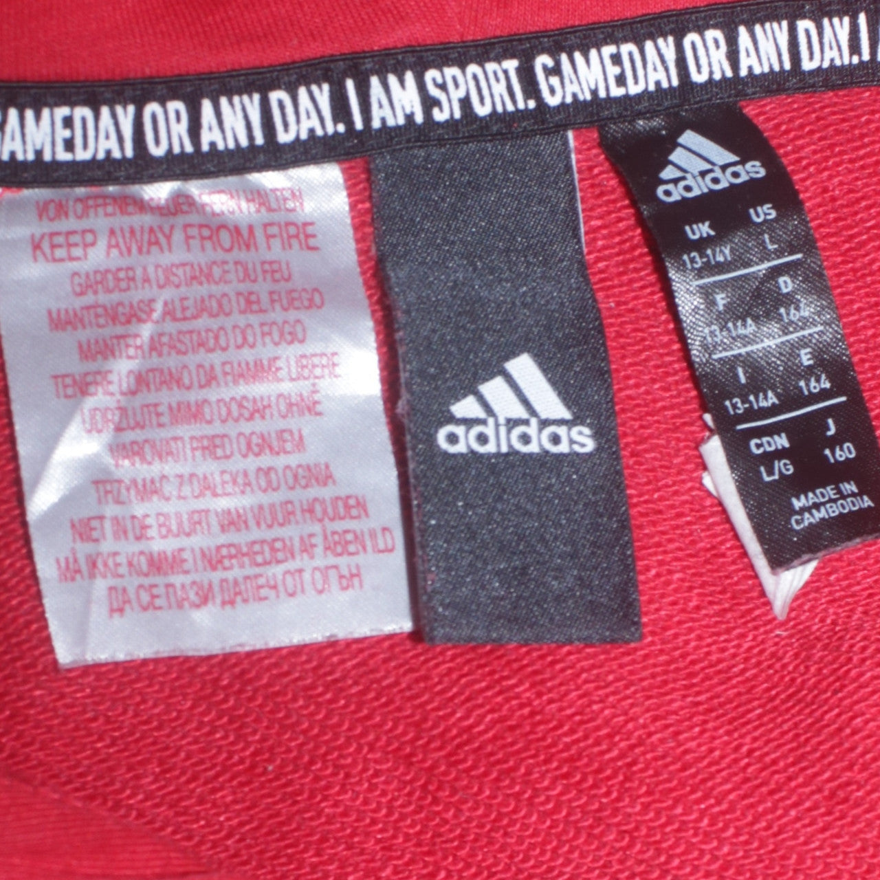 Adidas Boys Red Pullover Hoodie 13-14 Years Cotton Blend Logo Sportswear