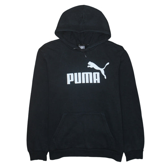 Puma Men's Black Pullover Hoodie L Regular Fit Sports Logo Fleece