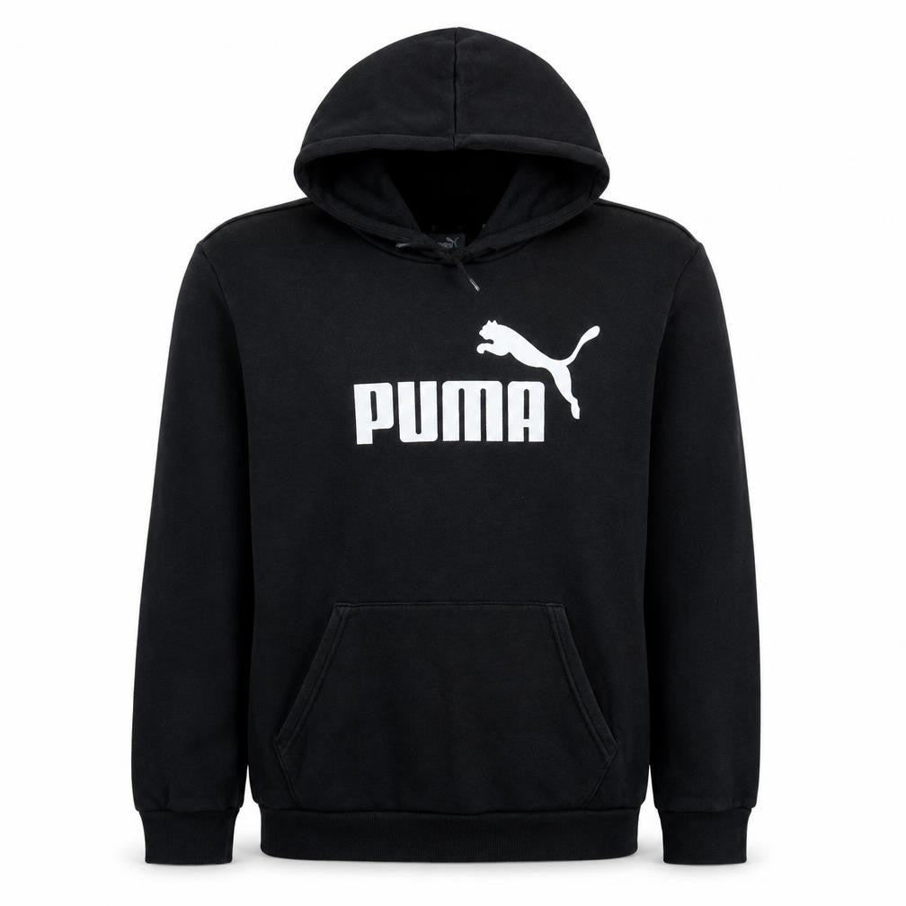 Puma Men's Black Pullover Hoodie L Regular Fit Sports Logo Fleece