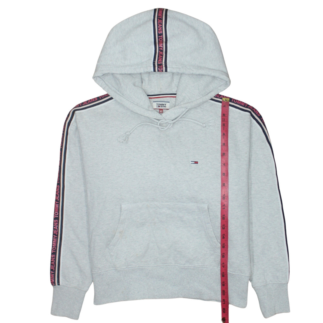 Tommy Jeans Womens Grey XS Pullover Hoodie Logo Tape Trim Casual