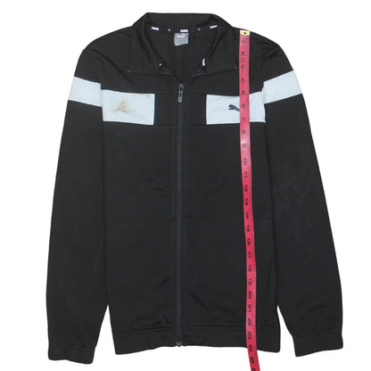 Close-up detail of Puma boys’ black full zip sweatshirt 13-14 years colourblock logo jacket