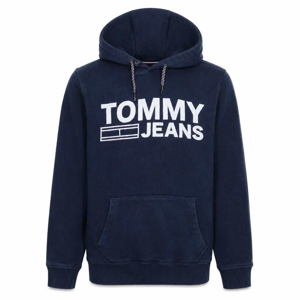 Tommy Hilfiger Mens Navy Hoodie Small Pullover Fleece Cotton Blend
