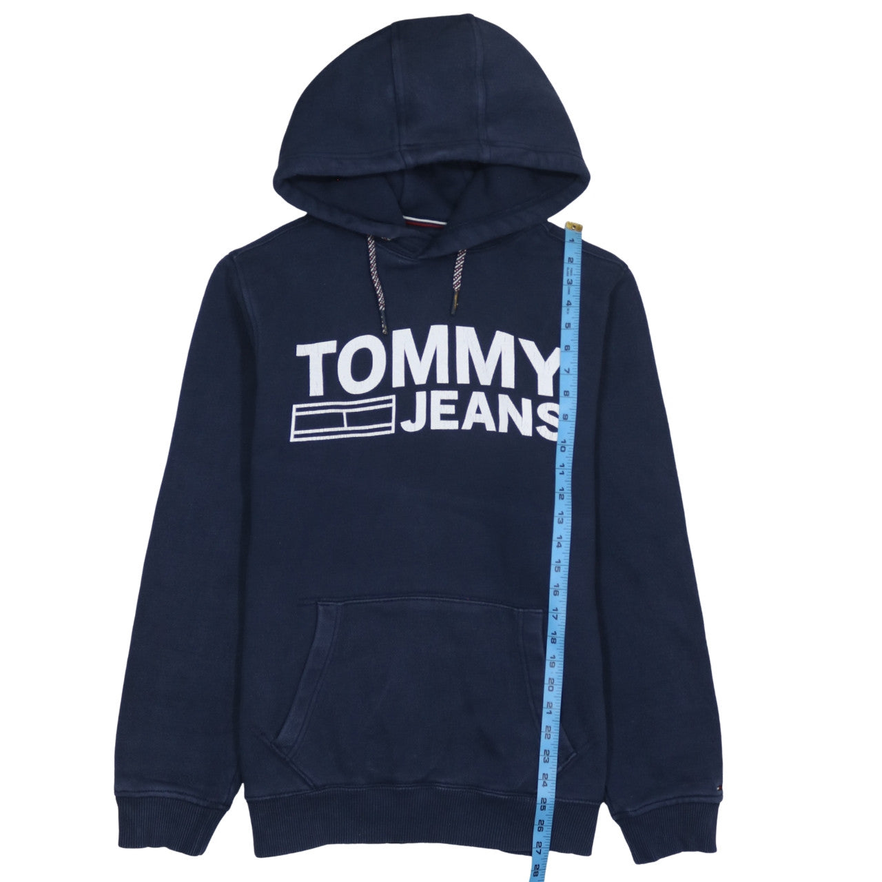 Tommy Hilfiger Mens Navy Hoodie Small Pullover Fleece Cotton Blend