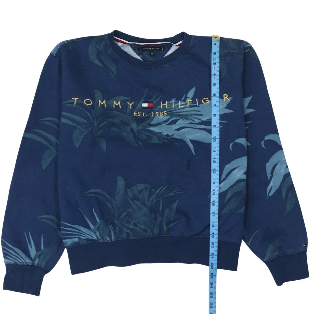 Tommy Hilfiger Women Blue Floral Print Crew Neck Sweatshirt XL