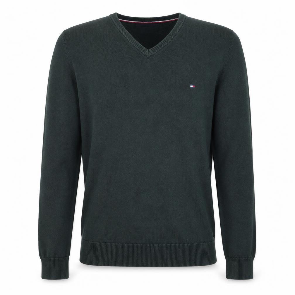 Tommy Hilfiger Men Black V-Neck Cotton Pullover Jumper M