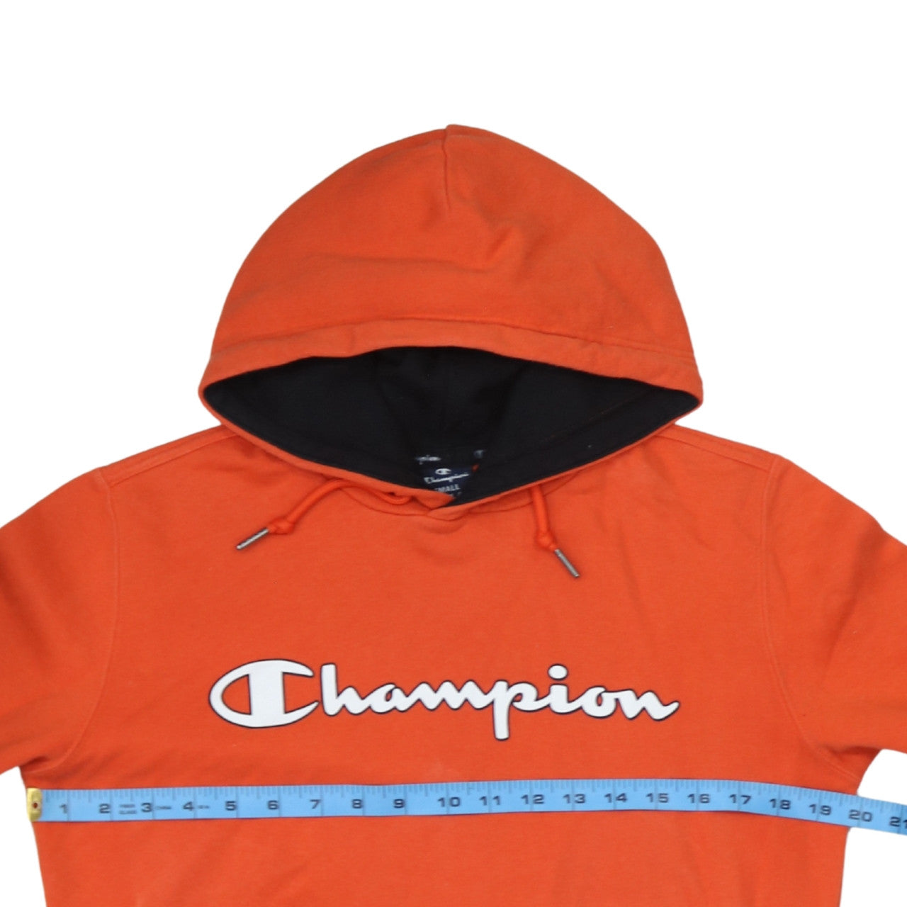 Champion Men's Orange Small Pullover Hoodie with Logo Print