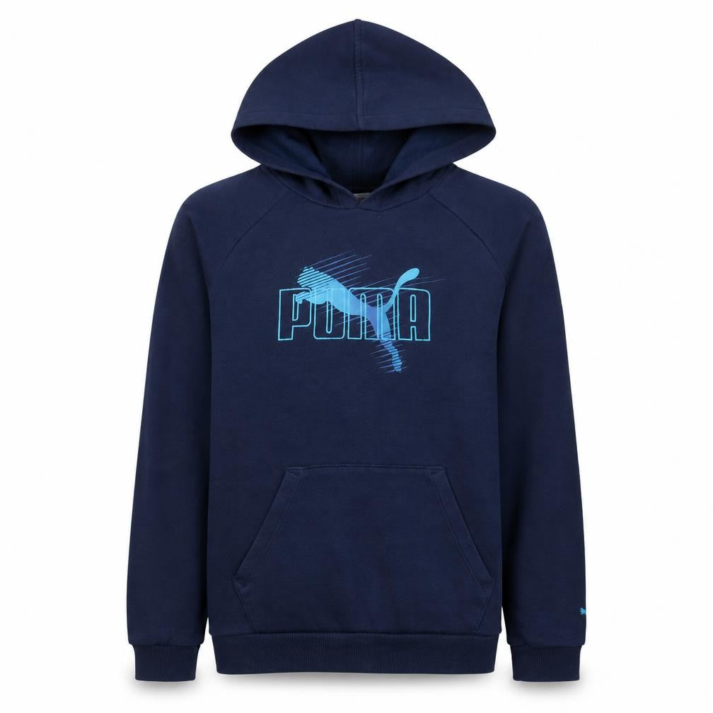 Puma Boys Navy Blue Pullover Hoodie Size 16 (176) Logo Print