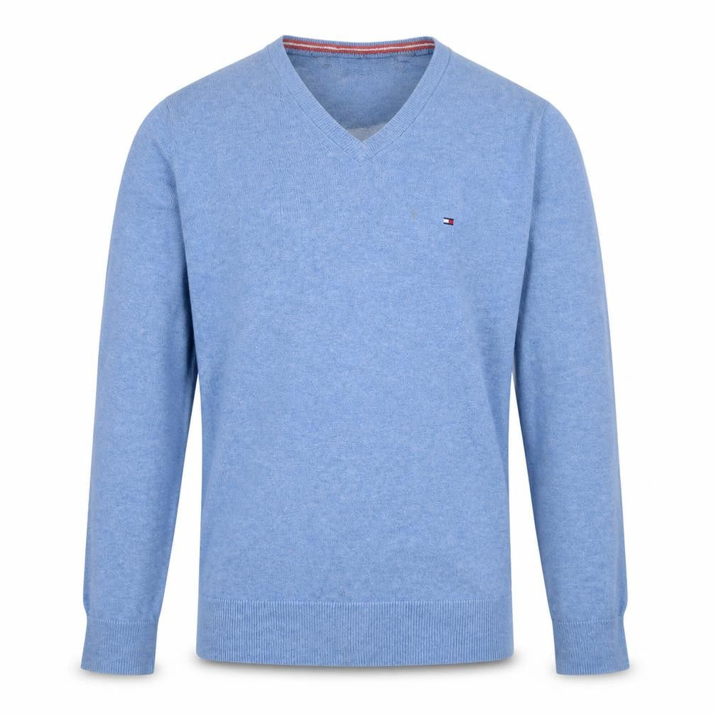 Tommy Hilfiger Men's Blue Cotton V-Neck Jumper Size S