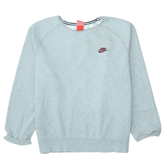 Nike Women Grey Crew Neck Pullover Sweatshirt L Cotton Blend Logo