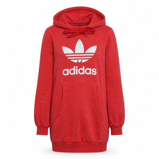 Adidas Womens Red Pullover Hoodie Size 10 Logo Print Hooded Sweatshirt