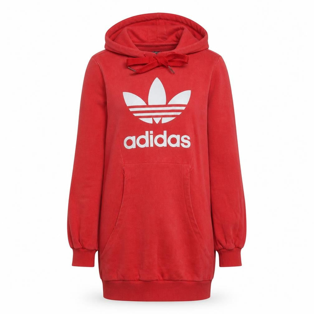 Adidas Womens Red Pullover Hoodie Size 10 Logo Print Hooded Sweatshirt