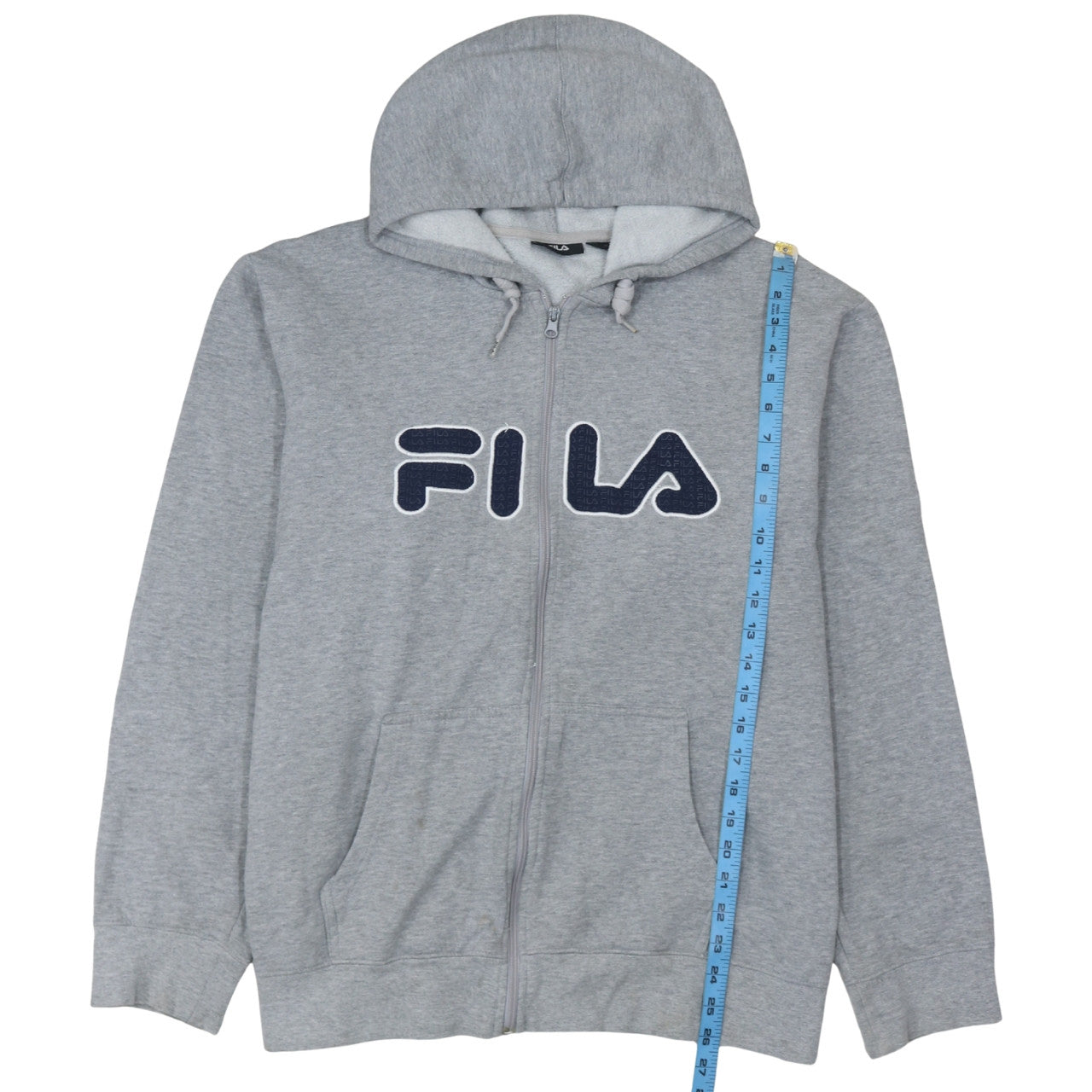 Fila Men's Grey Full Zip Hoodie 2XL Logo Fleece Hooded Sweatshirt