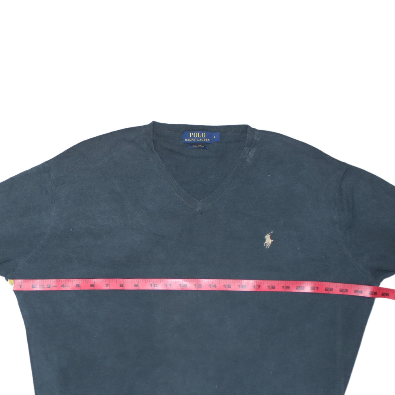 Ralph Lauren Men's Blue V-Neck Pima Cotton Pullover Jumper Size L