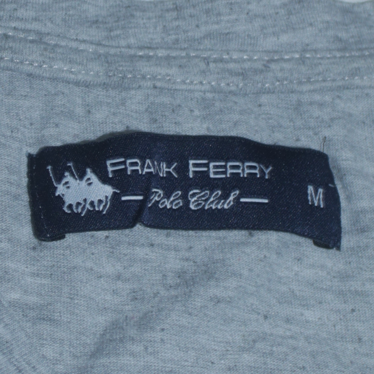 Frank Ferry Men Grey V-Neck Polo Club Embroidered T-Shirt M