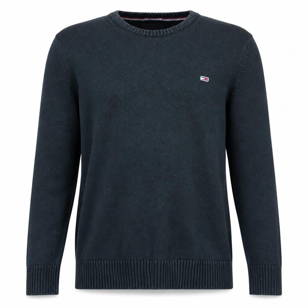 Tommy Jeans Men's Black Cotton Regular Fit Crew Neck Jumper M