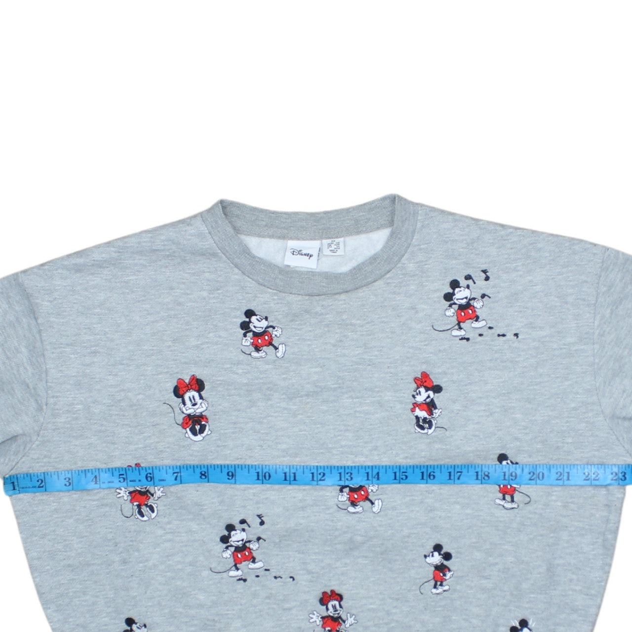 Disney Women Grey XS Sweatshirt Mickey & Minnie Embroidered Crew Neck