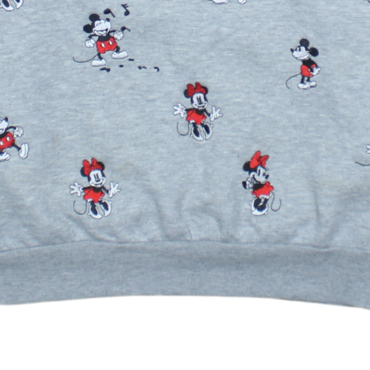 Disney Women Grey XS Sweatshirt Mickey & Minnie Embroidered Crew Neck
