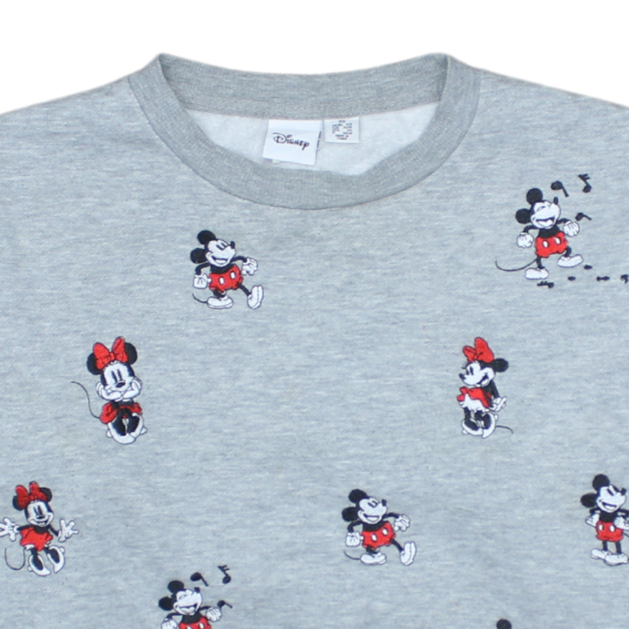 Disney Women Grey XS Sweatshirt Mickey & Minnie Embroidered Crew Neck