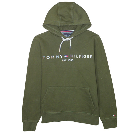 Tommy Hilfiger Men's Green Pullover Hoodie Small Logo Fleece