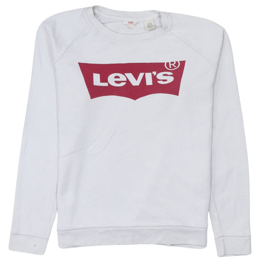Levi's Women's White Small Crew Neck Logo Sweatshirt Cotton