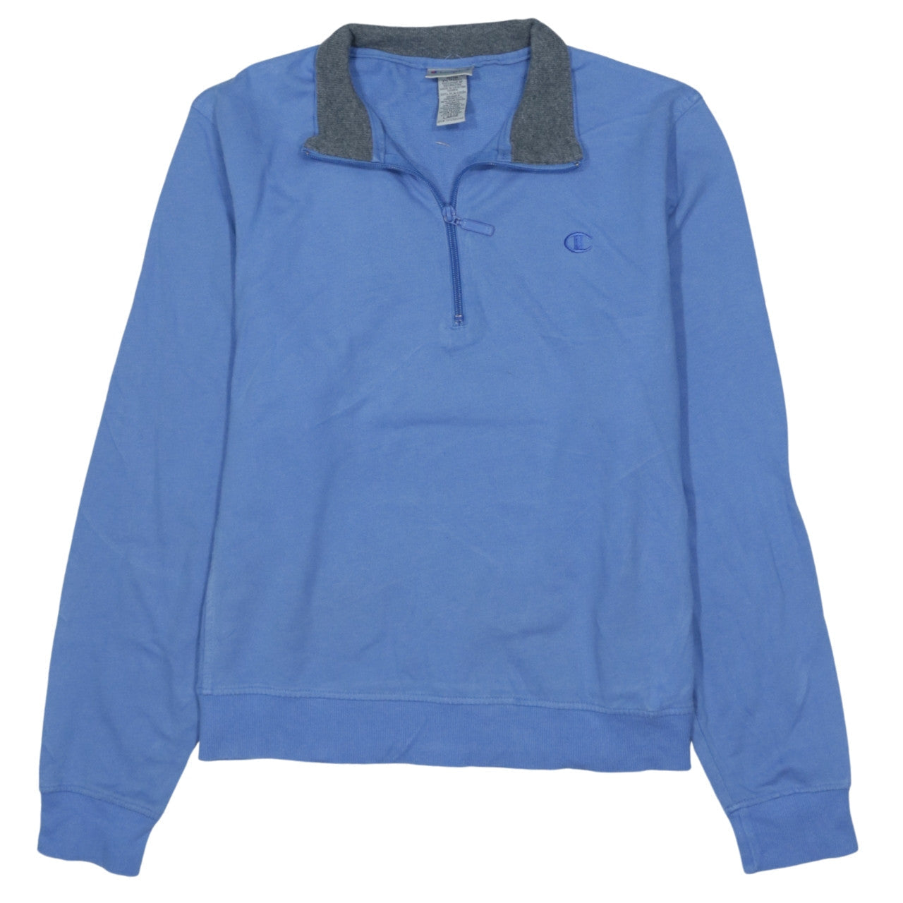 Champion Mens Blue 1/4 Zip Organic Cotton Sweatshirt Large