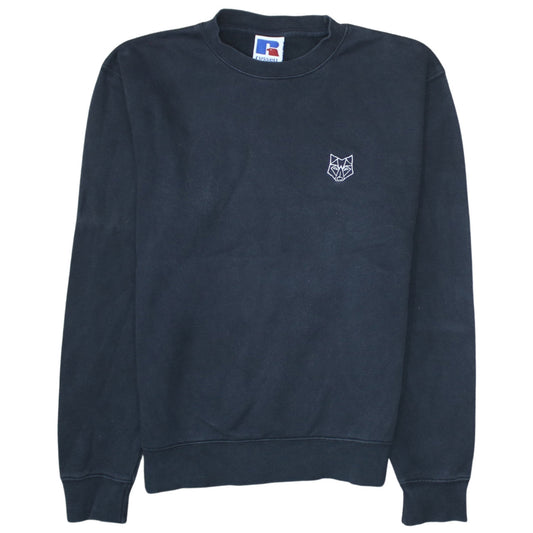 Russell Men's Black Small Crew Neck Embroidered Wolf Sweatshirt
