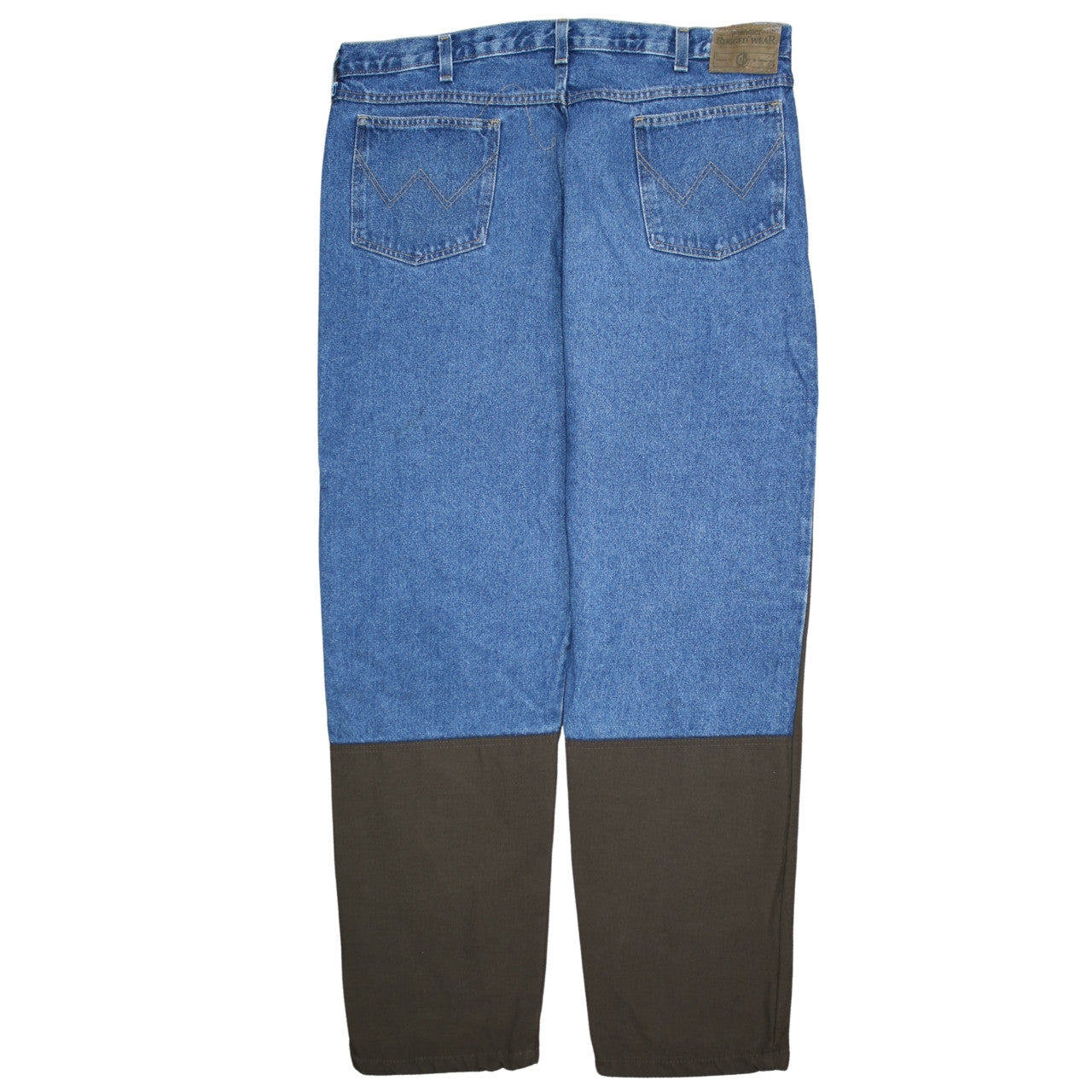 Wrangler Rugged Wear Men's Blue/Brown Straight Jeans 40x32 Cotton Denim