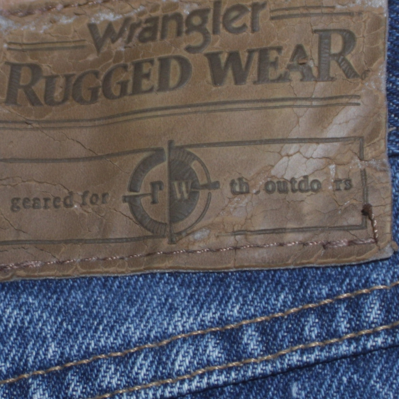 Wrangler Rugged Wear Men's Blue/Brown Straight Jeans 40x32 Cotton Denim