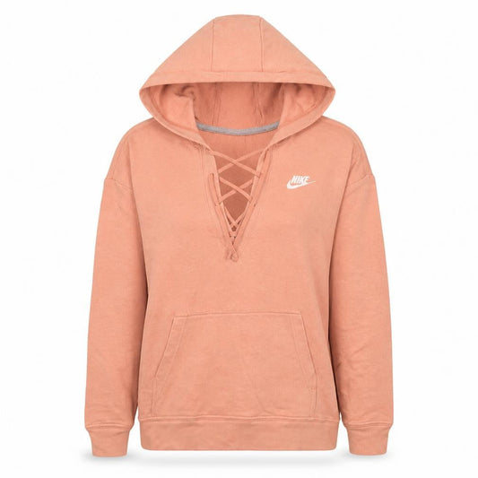 Nike Womens Pink Lace Up Pullover Hoodie XS Cotton Blend