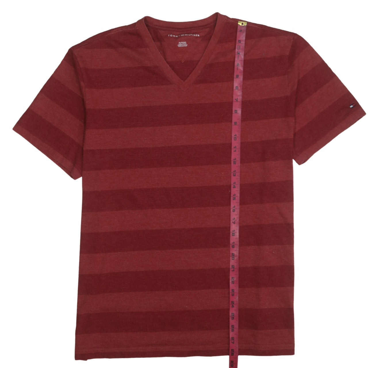 Tommy Hilfiger Men's Red Striped V-Neck Short Sleeve T-Shirt XLT